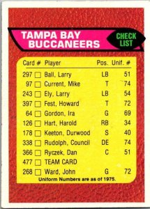 1976 Topps Football Card Tampa Bay Buccaneers Checklist sk4236