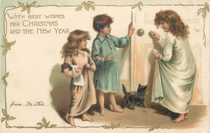 With best wishes for Christmas and the New Year drawn children chromo greetings 