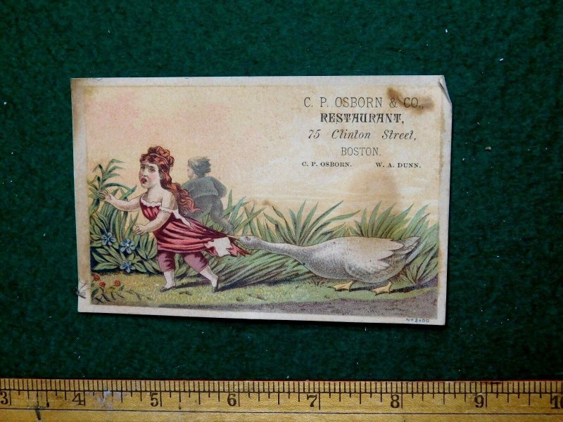 1870s C. P. Osborn & Co Restaurant, 75 Clinton St. Boston, MA Trade Card F40