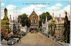 1947 Saint Roch's Chapel New Orleans Louisiana LA Landscape Entrance Postcard