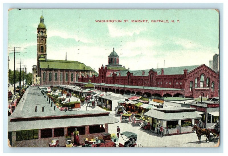 1909 Washington St. Market, Buffalo New York NY Posted Antique Postcard