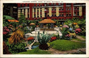 Vtg Savannah Georgia GA Hotel De Soto Japanese Garden 1937 Linen Postcard