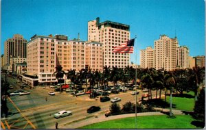 Vtg Miami Florida FL Biscayne Boulevard & Flagler Street View 1950s Postcard