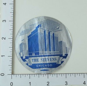 Poster Stamp Luggage Label Vintage The Stevens Chicago Blue E5