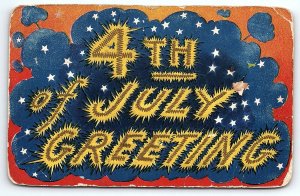 1910 4th OF JULY GREETING EXPLODING FIREWORKS WILDWOOD NJ  EARLY POSTCARD P4331