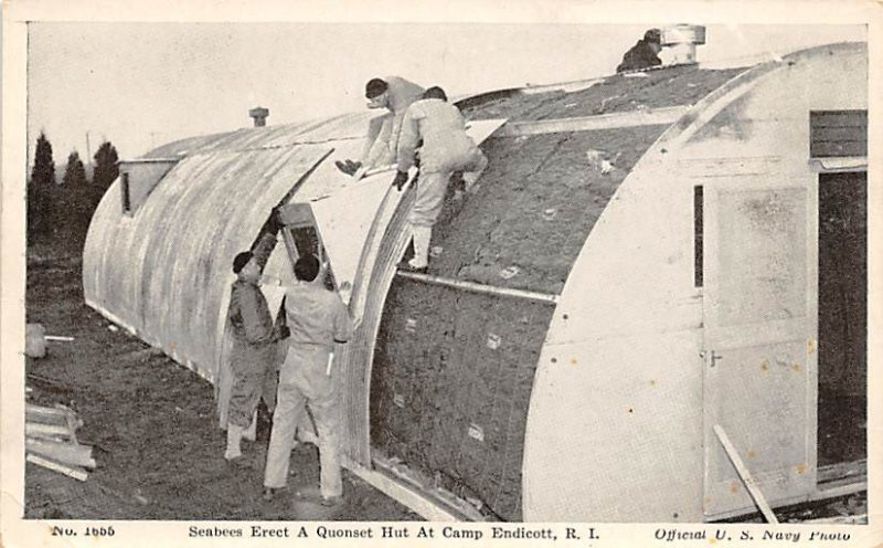 Seabees Erect a Quonset Hut at Camp Endeicott RI, Official US Navy Photo Mili...