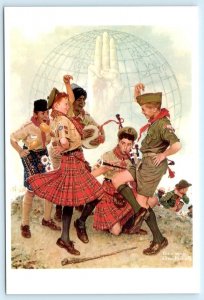 BOY SCOUTS All Over the World NORMAN ROCKWELL Kilts ~ Repro 4x6 Postcard