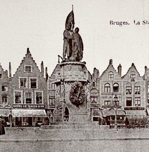 Breydel De Coninc Statue Bruges Litho Belgium Gravure 1910s Postcard PCBG12A
