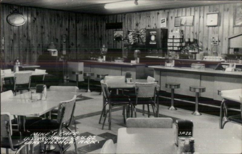 Lake Village AR Mike's Caf‚ Interior Lunch Counter Real Photo Postcard
