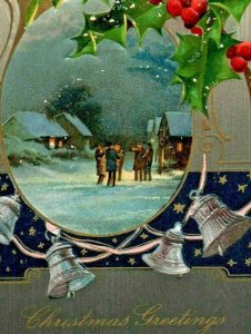 c.1908 Lovely Church Caroling Scene Christmas Greeting Vintage Postcard