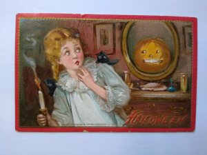 Halloween Postcard Raphael Tuck & Sons Girl Spooked Original Series 174 Vintage