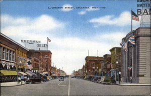 Escanaba Michigan MI Ludington Street Scene Vintage Postcard
