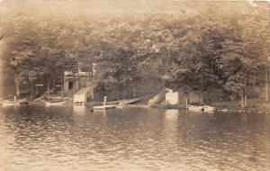 J33/ Okauchee Wisconsin RPPC Postcard c1910 Cottages Lake Boats  299