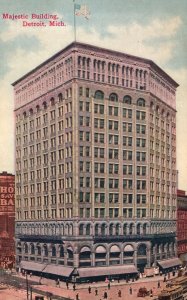 Vintage Postcard 1910's Majestic Building Detroit Michigan U. S. Flag Structure
