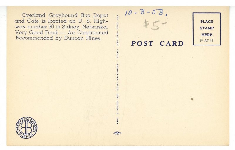 NE - Sidney. Overland Greyhound Bus Depot