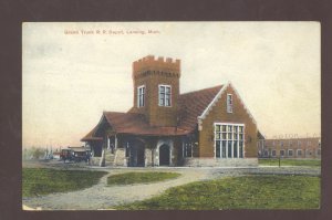 LANSING MICHIGAN GRAND TRUNK RAILROAD DEPOT TRAIN STATION VINTAGE POSTCARD