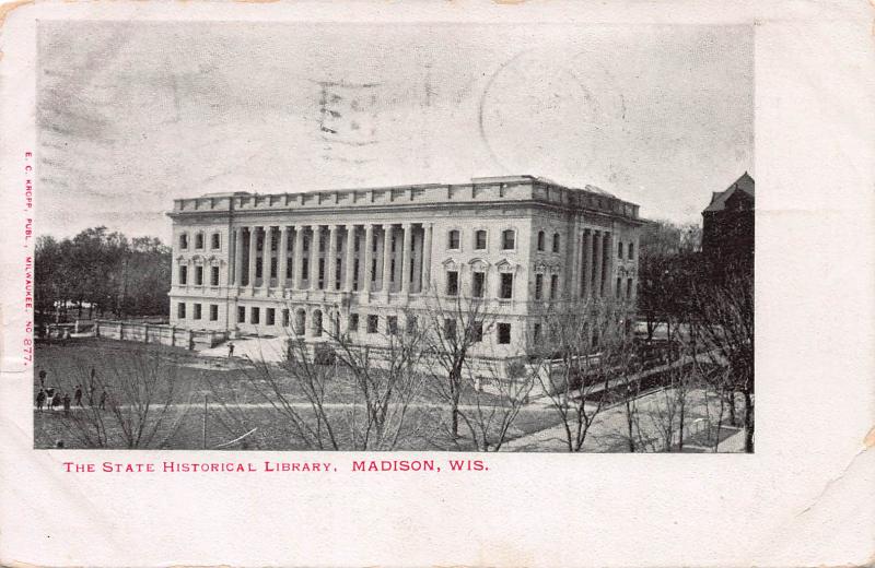 The State Historical Library, Madison, Wisconsin, Early Postcard, Used in 1904