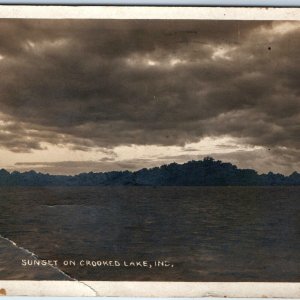 c1910s Crooked Lake, IN RPPC Sunset Cloudy Real Photo Postcard Ind. A120