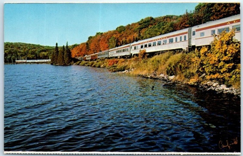 Postcard - The Agawa Canyon Tour Train on the shore of a inland lake - Canada