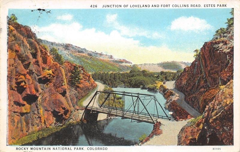 Rocky Mtn Nat'l Park Colorado~Bridge At Junction~Loveland Fort Collins Road~1930 