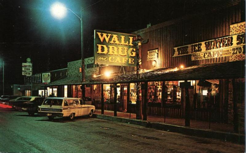 Wall Drug Store and Cafe at Night - Wall SD, South Dakota - pm 1991