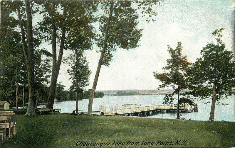 Chautaugua Lake From Long Point, NY Undivided Back Postcard. Fishing Dock