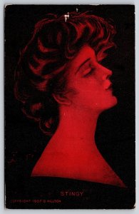 D Hillson~Stingy~Red Black American Beauties~Ser 4100~c1910 Vintage Postcard