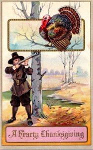 Thanksgiving With Pilgrim Hunting Turkey 1914