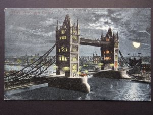 London TOWER BRIDGE BY MOONLIGHT c1903 Postcard by Valentine STAFFORD STATION PM