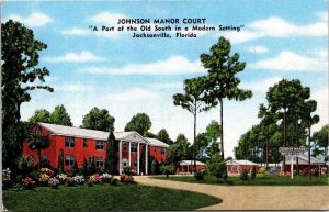 VTG Postcard Linen FL Jacksonville Florida, 1957, Johnson Manor Court Hotel a1