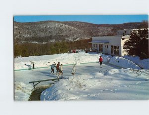 Postcard Ice skating in front of the Mansion, Eastover, Lenox, Massachusetts