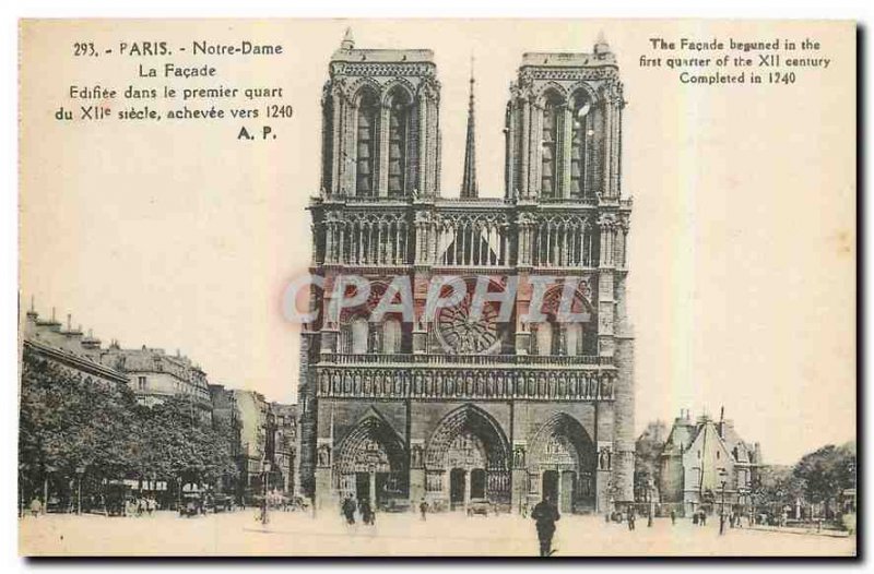 Old Postcard Paris Notre Dame the Facade