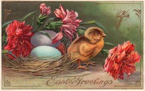 Vintage Postcard Easter Greeting Chick Egg Flowers Holiday Celebration Souvenir