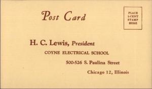 Chicago IL Coyne Electrical School Mail For Free Book Postcard