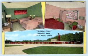 MERIDIAN, Mississippi MS ~ Roadside Motel VIRGINIA COURT c1940s Linen Postcard