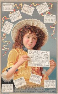 Calendar Post Card EW Hoyt & Co, 1889, Tradecard, Non postcard Lowell, Massac...