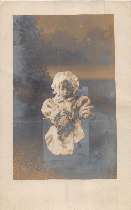 NEWPORT RI~YOUNG GIRL HOLDING TEDDY BEAR~1910s REAL PHOTO POSTCARD