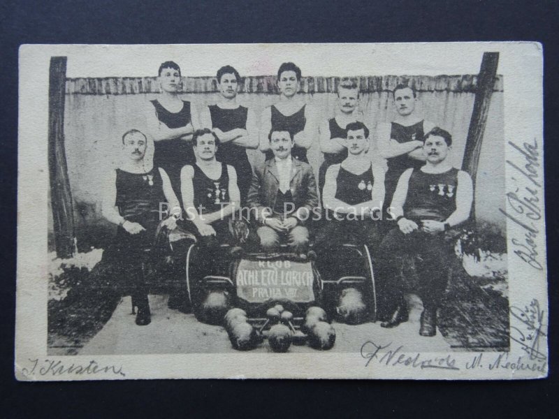 Czech Republic AUTOGRAPHED - KLUB athletu lurich PRAHA WEIGHT LIFTING c1904 PC