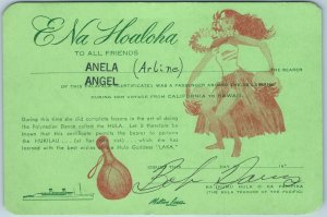 c1950s SS Lurline Hawaii Hula Certificate Matson Lines CA Ship Dance Novelty
