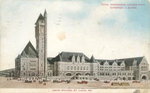 St Louis Missouri Union Station 1910  Postcard, Horse Buggies, Trolleys