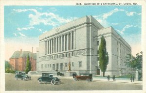 St Louis, Missouri Scottish Rite Cathedral, Old Cars, White Border Unused