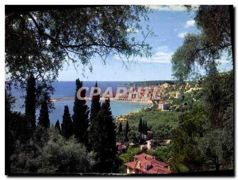 Postcard Moderne Menton AM General view taken through the olive trees