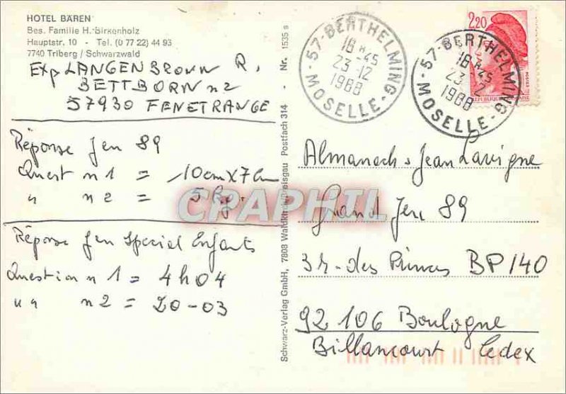 Postcard Modern Hotel Baren