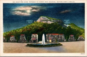 Postcard NC Entrance to Chimney Rock Mountain - night time