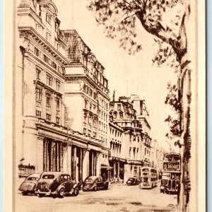 c1940s Piccadilly, Westminster London England Park Lane Hotel Art Sketch PC A273