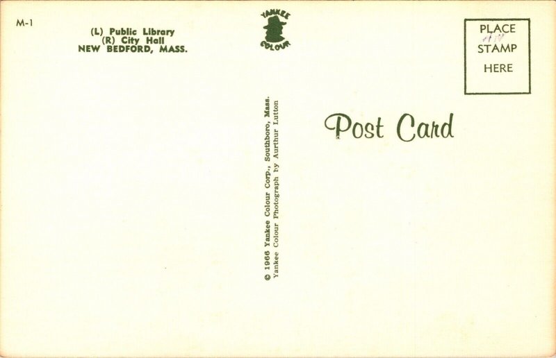 Greetings New Bedford Massachusetts MA Public Library City Hall VTG Postcard UNP 