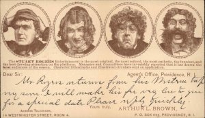 Illustrated Gov't Postal Card Comedian Stuart Rogers Providence RI 1880s-90s