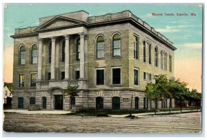 1910 Masonic Temple Building Scene Street Superior Wisconsin WI Antique Postcard