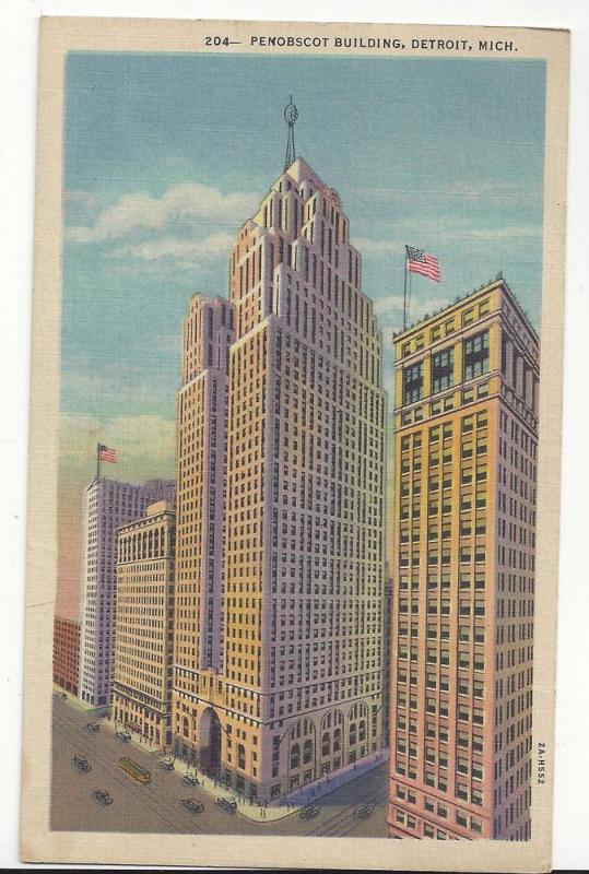 MI Detroit Penobscot Building Vtg 1932 Linen Postcard