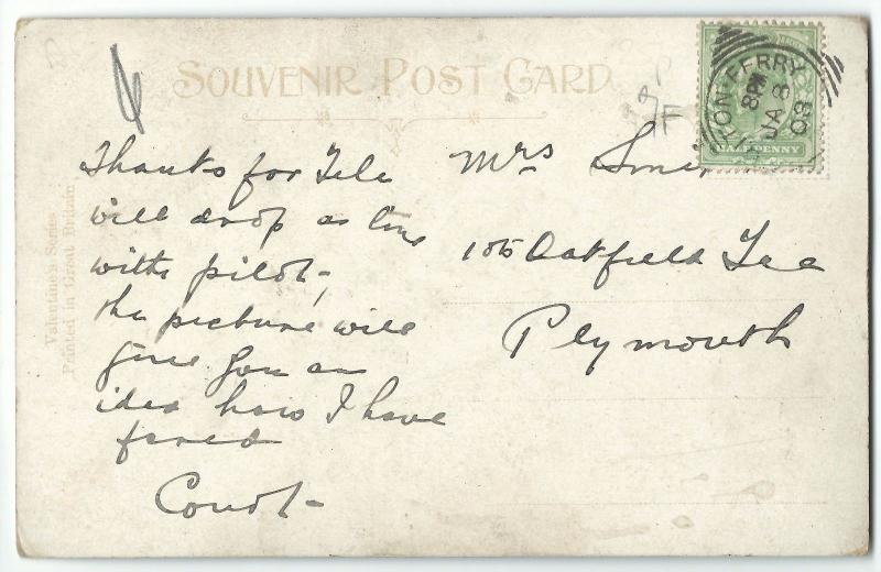 A Welsh Romance, Romantic PPC, 1908 Sutton Ferry Squared Circle PMK to Plymouth